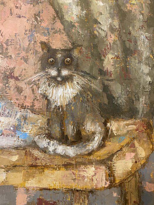 Obraz olejny na płótnie Kobieta z kotem