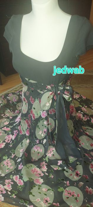 Sukienka M/L,jedwab i acetate,vintage,z szarfą