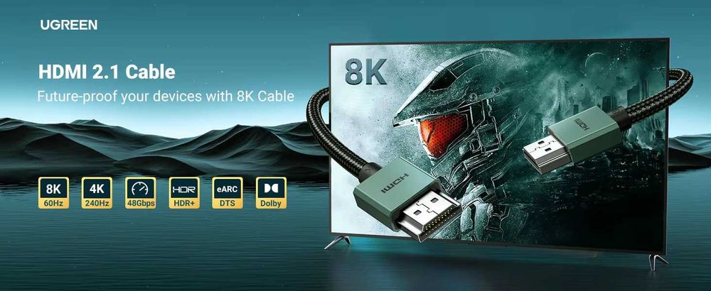 Кабель Hdmi HD155 Ugreen 8k HDMI 2.1 48Гбіт/с 8к/60Hz 4K/240Hz, 1-2м