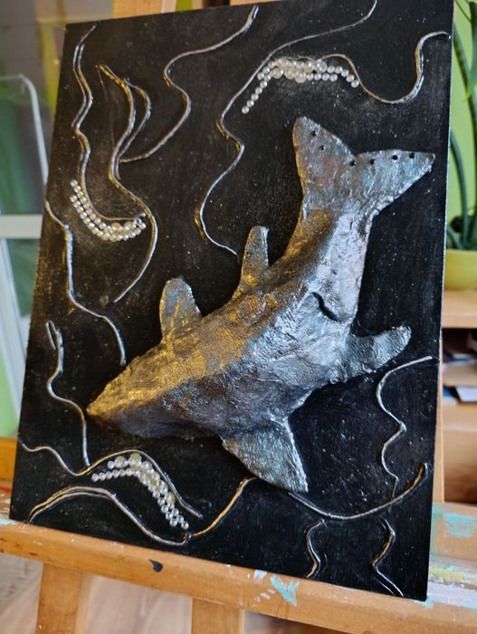 Obraz 3D czarny z rybą