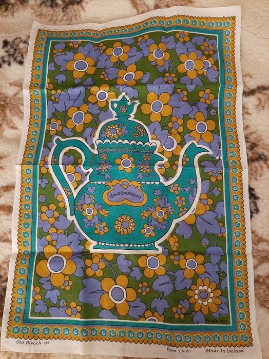 Toalha de Chá, Vintage, Irlandesa, 1970, Linho Puro