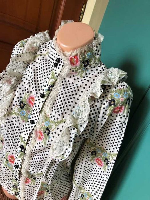 Vintage bluzka w groszki i kwiaty r.XS