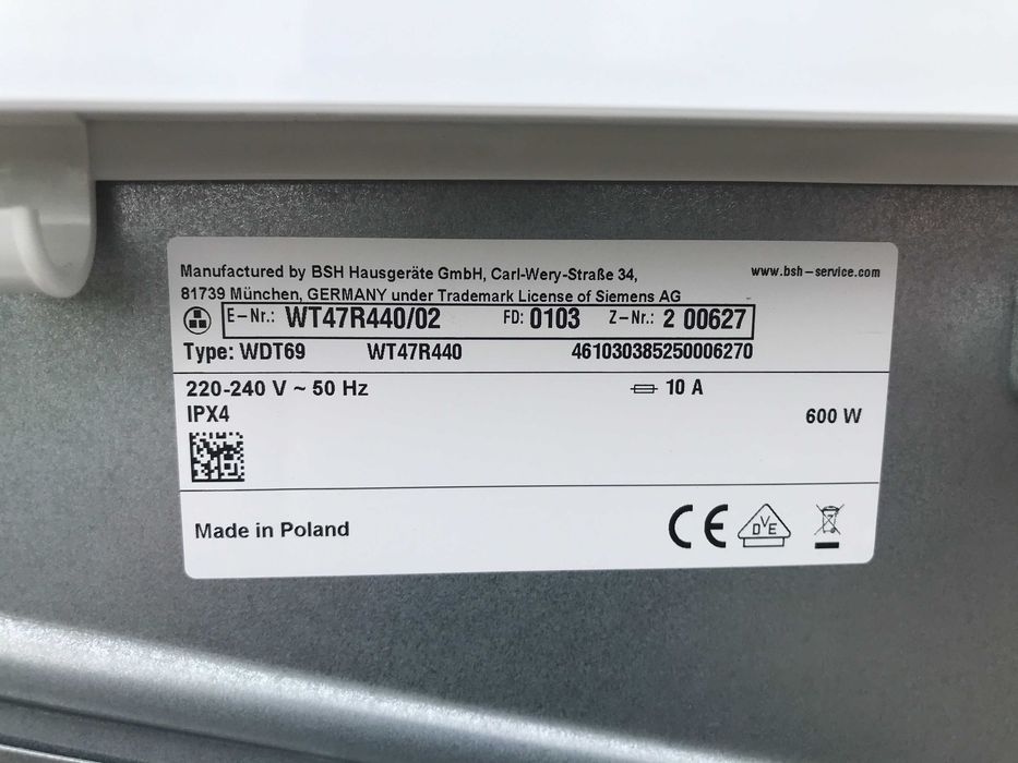 Suszarka Siemens IQ 500 - pompą ciepła - 8 kg. WT47R440