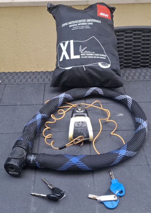 Pack Segurança Moto: Capa DIVI + Corrente ABUS + Bloqueio OXFORD