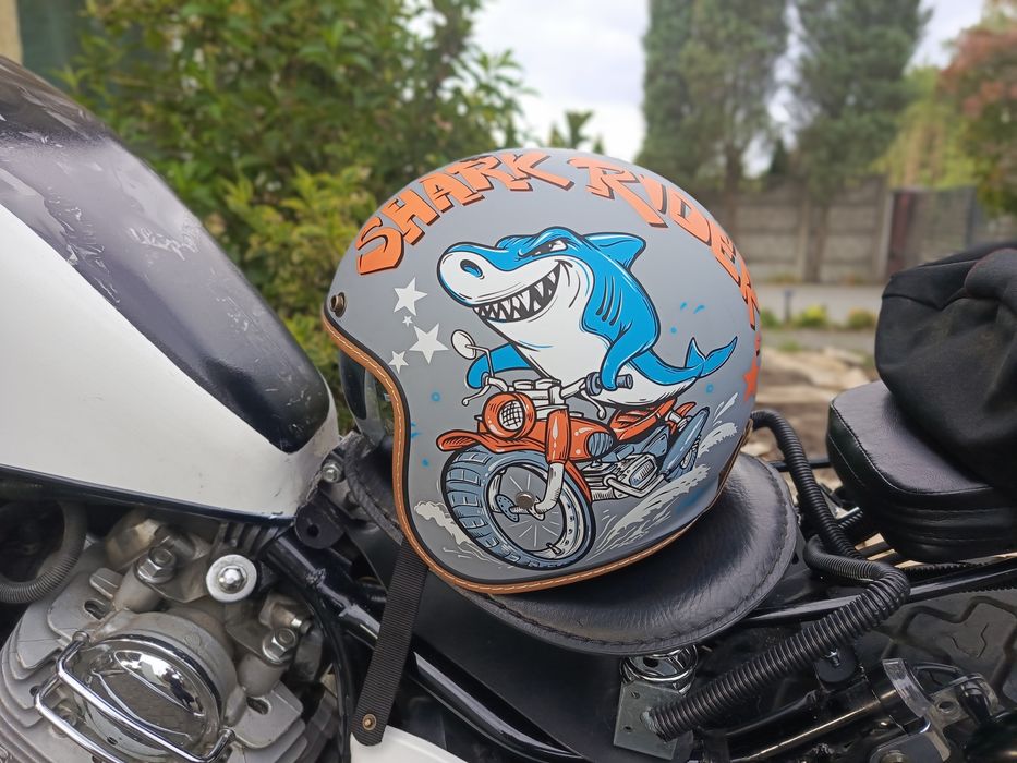 Kask motocyklowy old school z atestem oryginalne malowanie