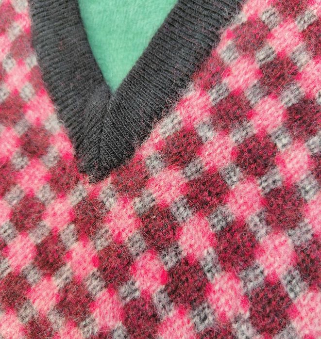 Sweter wełniany Gant M 38 wełna czarny czerwony szachownika kratka