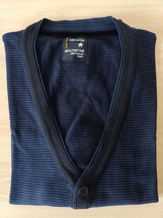 Męski granatowy sweter w paski, L, Splitstar