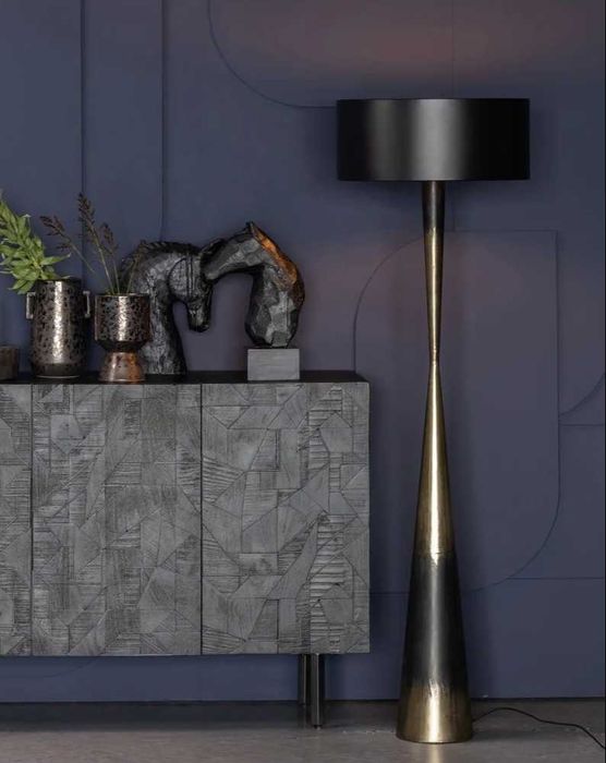 Designerska lampa podłogowa BLACKOUT - WOOOD(Czarny / Złoto)