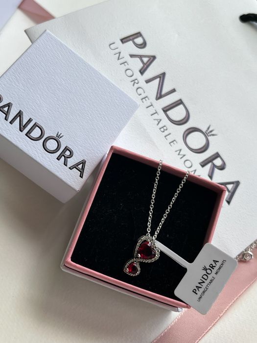 Кулон-кольє Пандора ореол сердець Червоне серце Pandora