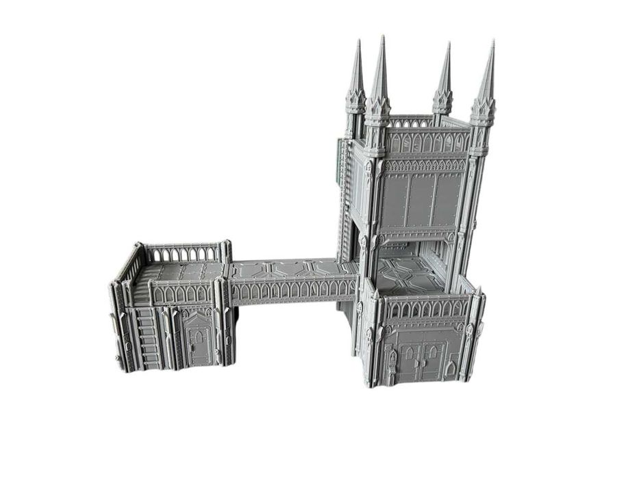 Baszta gotycka ze stróżówką, teren do gier bitewnych grimdark, druk 3D