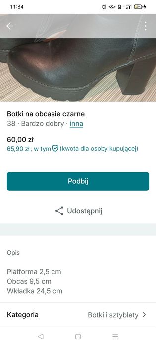 Botki czarne na obcasie i platformie