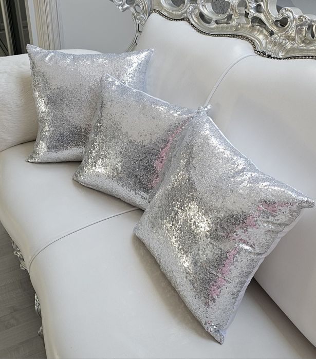 Poszewki cekiny srebrne 2 szt   45x45