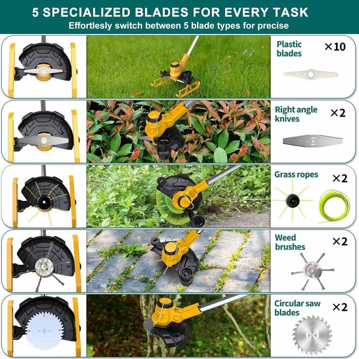 Podkaszarka do trawy, kompatybilna z akumulatorami Makita, 5 ostrzy