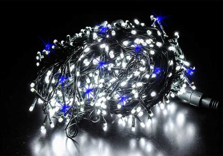 LAMPKI CHOINKOWE 100LED białe zimne + FLASH niebieski iskra błysk 8m