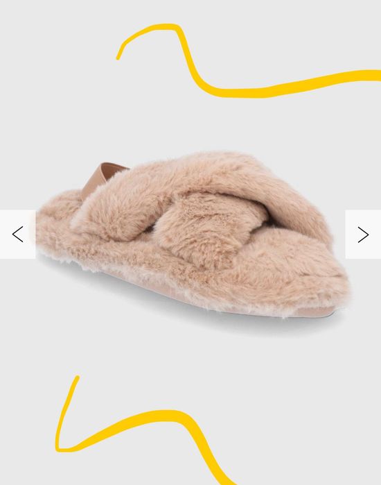 Тапки Etam, пушистые бежевые тапочки