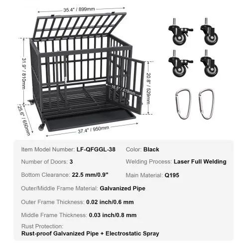 Crate VEVOR Heavy Duty para Cães - Dimensões: 95 × 65 × 81