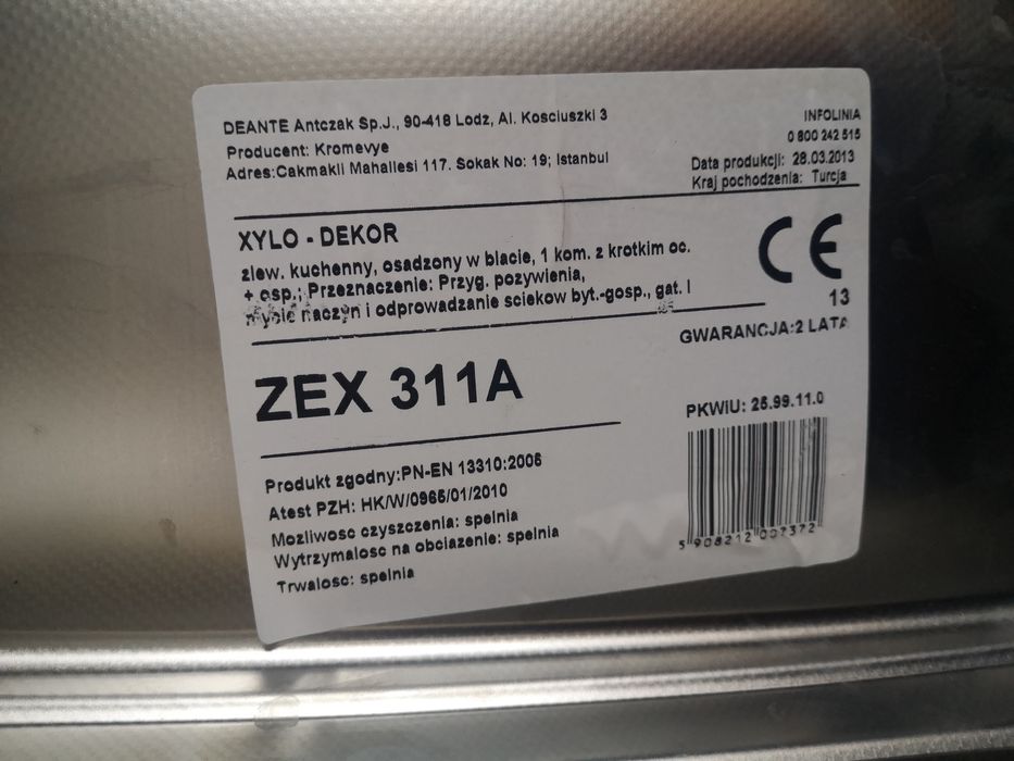 Zlew kuchenny metalowy (bez baterii)