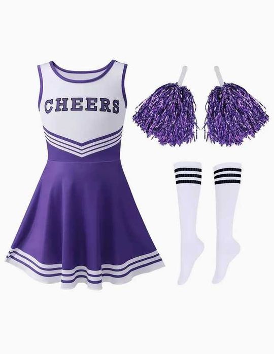 128 Strój cheerleaderki CHEERLEADERKA Cheers kostium sukienka pompony