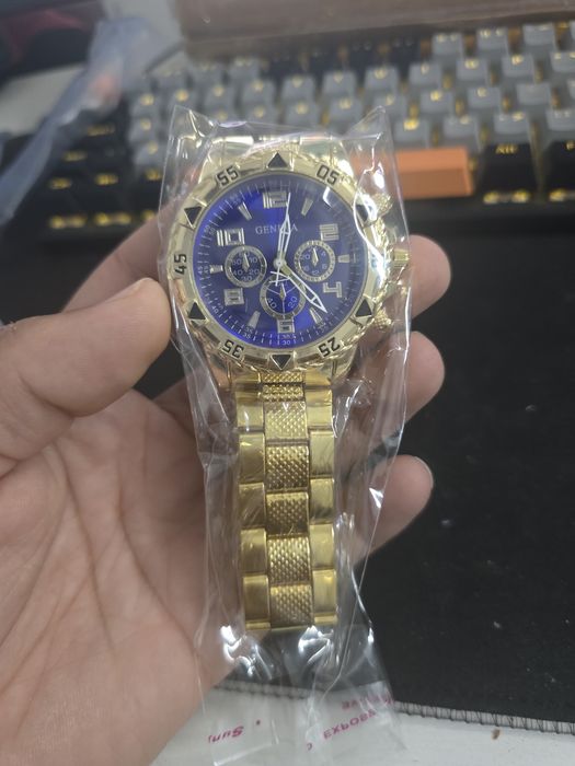 Relógio unissexo Geneva dourado e azul