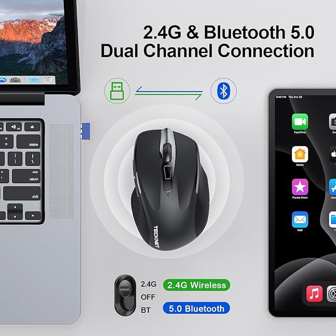 TECKNET Ergonomiczna Bezprzewodowa Mysz Bluetooth 4800 DPI