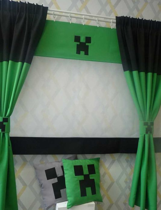 Zasłony zaciemniające dla dzieci minecraft 2 szt. szer. 140 cm wys 160 cm na taśmie marszczącej