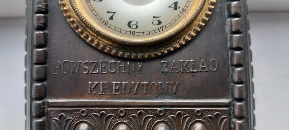 Przedwojenny polski zegar skarbonka z miasta Lwów - biały kruk. .