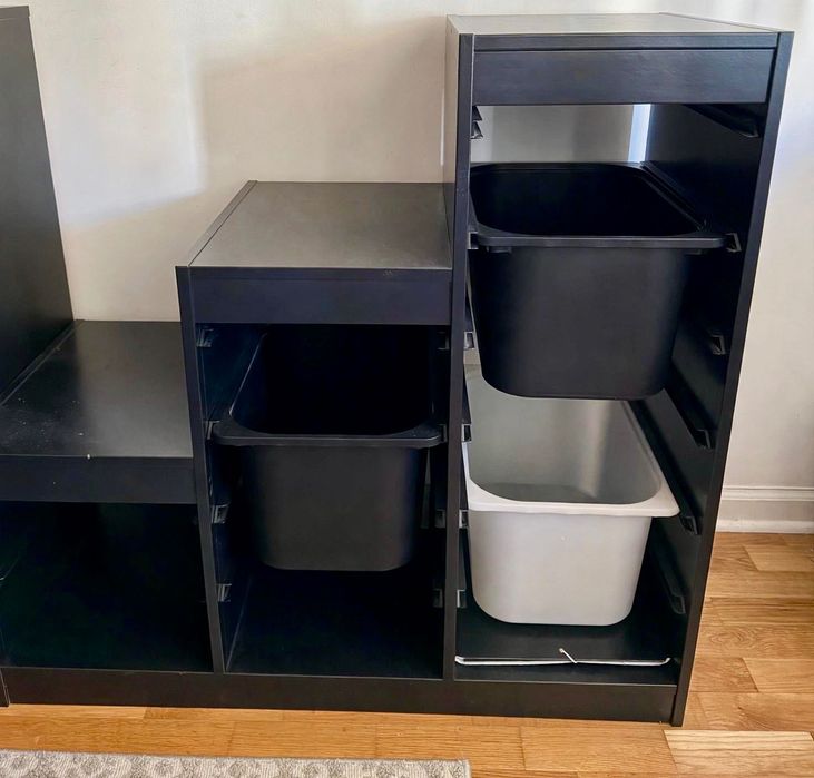Conjunto Móveis Quarto Preto IKEA BRIMNES + Estante KALLAX Baixa com Caixas