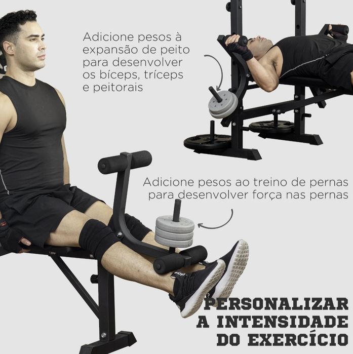 Banco de Pesos Multi Funcional Banco de Musculação Ajustável em 6 Posições 180x134x200cm  Preto