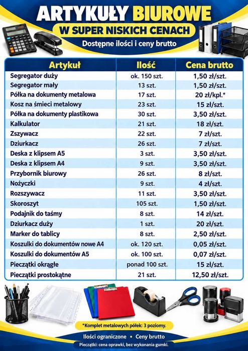 Zestaw artykułów biurowych – duża ilość akcesoriów do biura