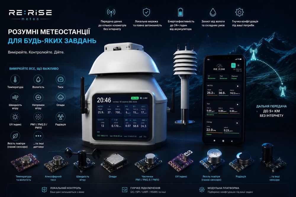 Розумна метеостанція RE:RiSE meteo з екраном і застосунком