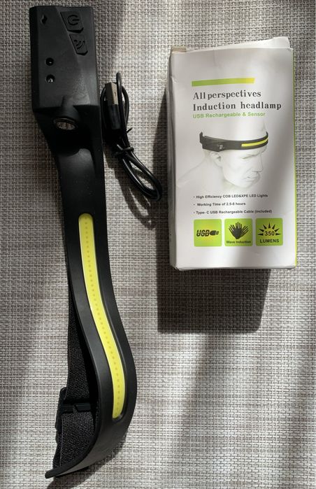 Налобний ліхтар LED+СОВ з датчиком руху та вбудованим акумулятором