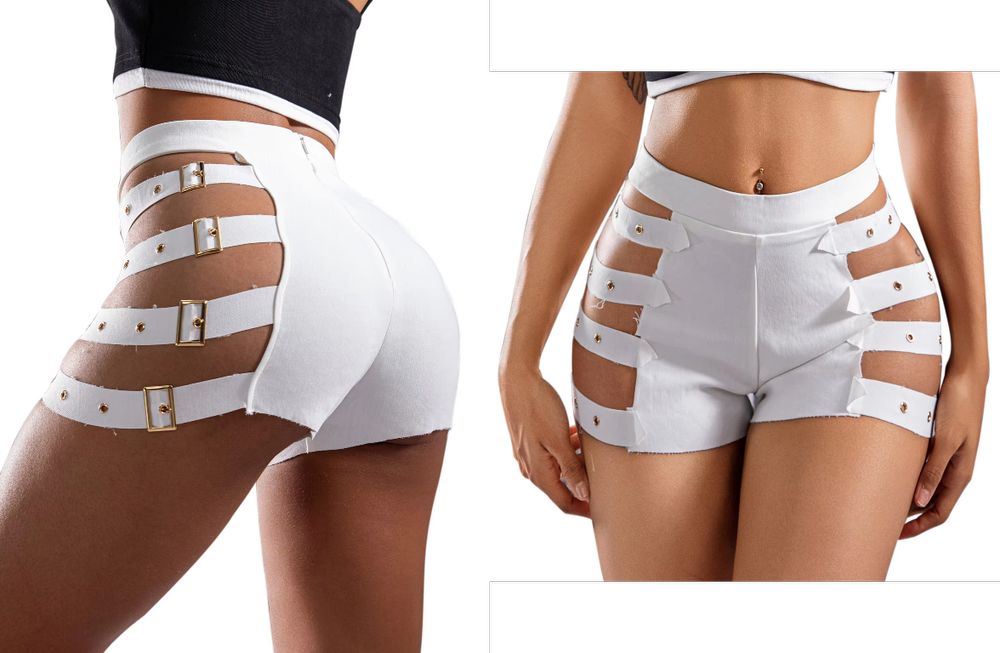 Damskie Krótkie Spodenki z Paskami i Klamrami Wysoki Stan - XXL