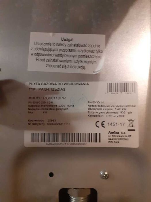 Kuchenka gazowa Amica płyta