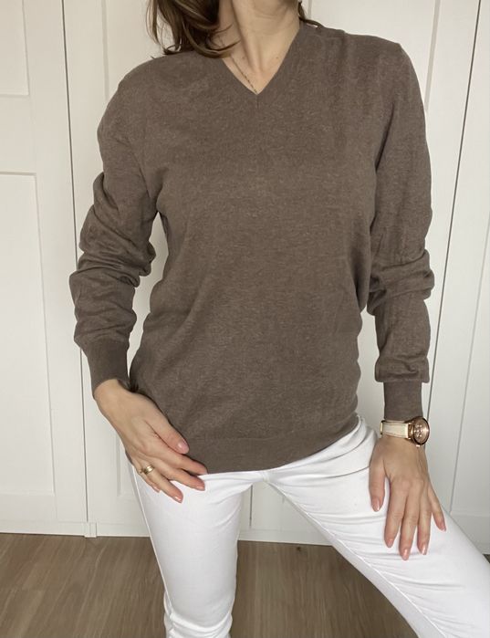 Brązowy przejściowy sweter Massimo Dutti M L cotton & silk