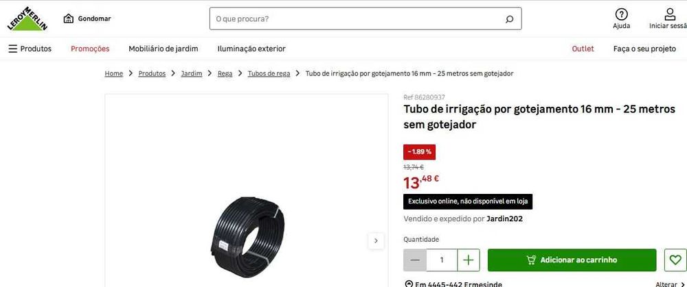 Tubo de Rega – 16 mm - Novos