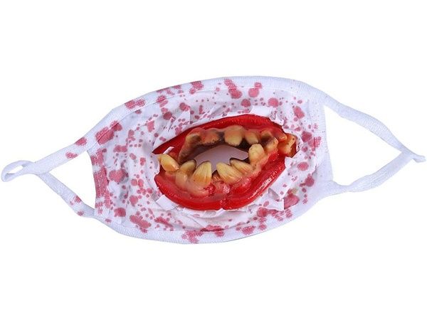 Krwawa maska z zębami na halloweenowa horror przebranie strój