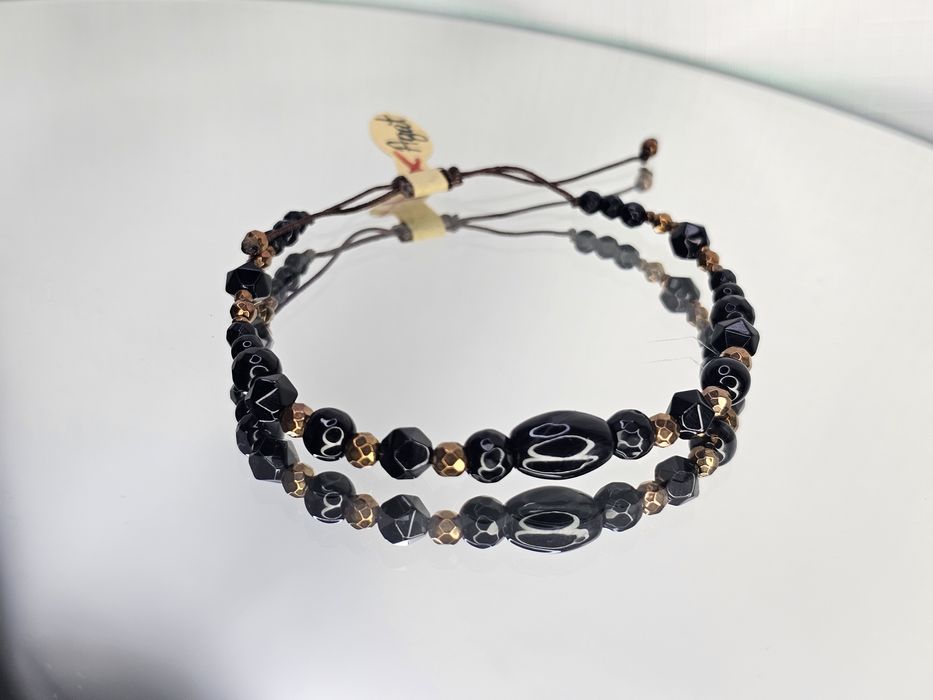Bransoletka na sznurku agat czarny i hematyt
