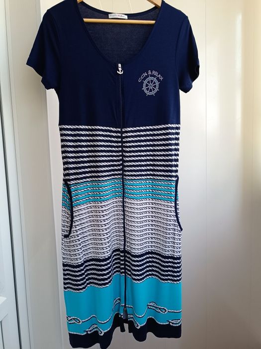 Халат жіночий синій COCOON у морському стилі розмір L