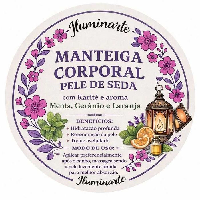 Manteiga Corporal Pele Seda  gerânio, laranja e menta artesanal
