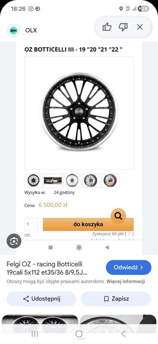 Felgi OZ Botticelli 22" 5x112 Skręcane 3-częściowe Kute Polerowany Rant Mercedes/Audi/Bmw