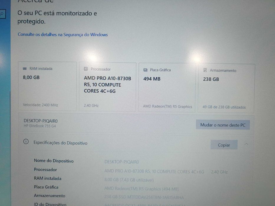 Portátil Recondicionado HP elitebook 755 G4  (ideal para uso pessoal)