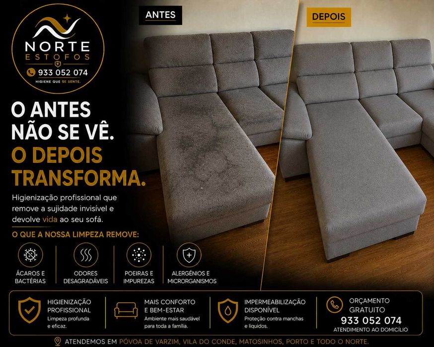 Limpeza, Desinfeção ou Impermeabilização profissional de Sofás, Colchões  e Estofos  de 39 €.