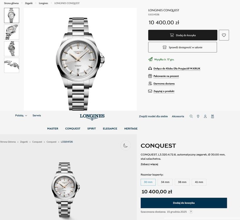 Zegarek LONGINES Conquest Lady Automatic Idealny Stan Komplet Rach GW!