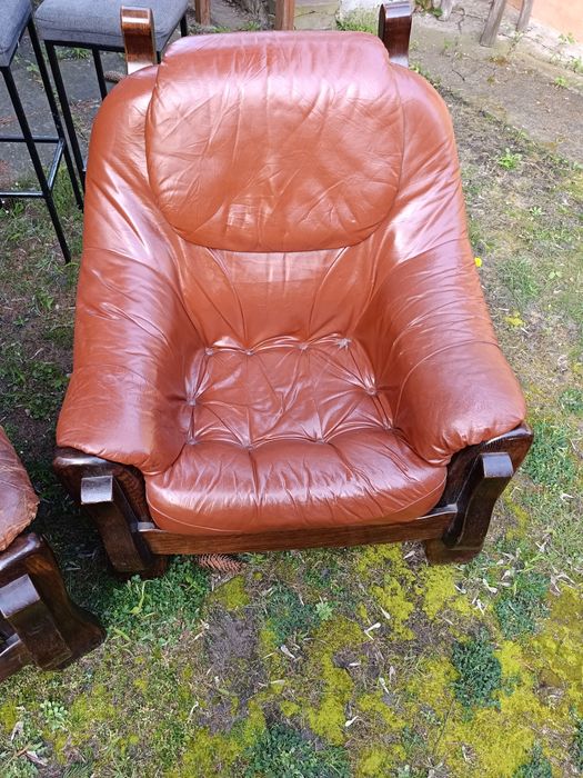 Zestaw Wypoczynkowy sofa i 2 fotele SKÓRA BYDLECA