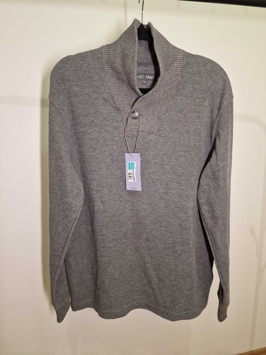 Sweter NOWY Marks & Spencer M szary styllowy z kołnierzem