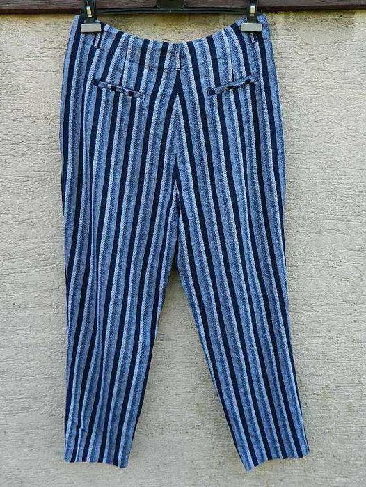 Marks&Spencer lniane spodnie w granatowe pionowe pasy 40/42
