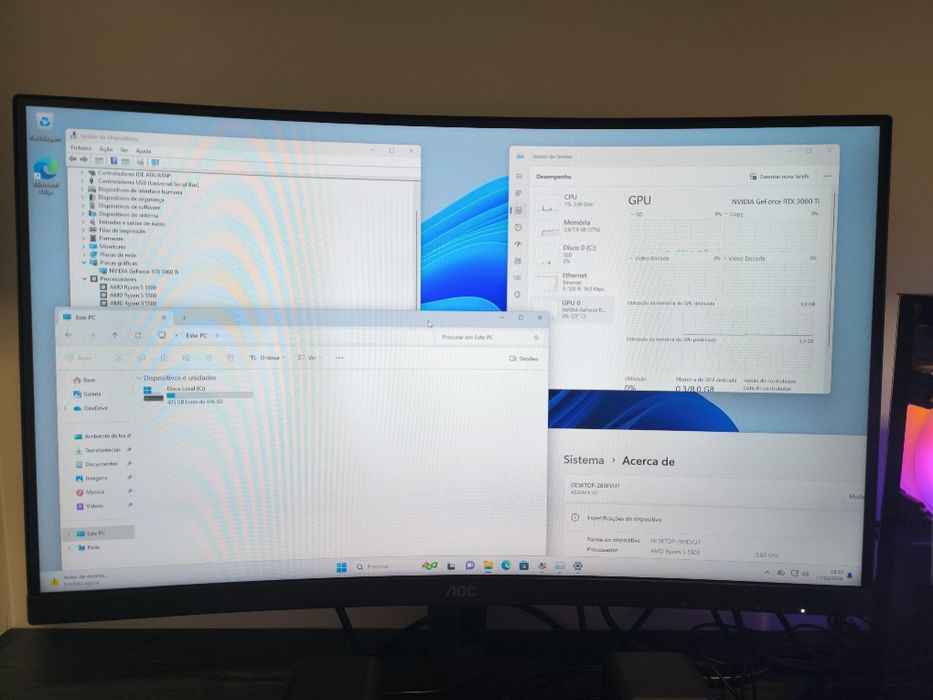 PC R5 3060RTX 16 Ram + Ecrã + Periféricos 3x Sem Juros