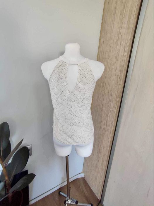 Biały top z dekoltem halter cyrkonie S/36