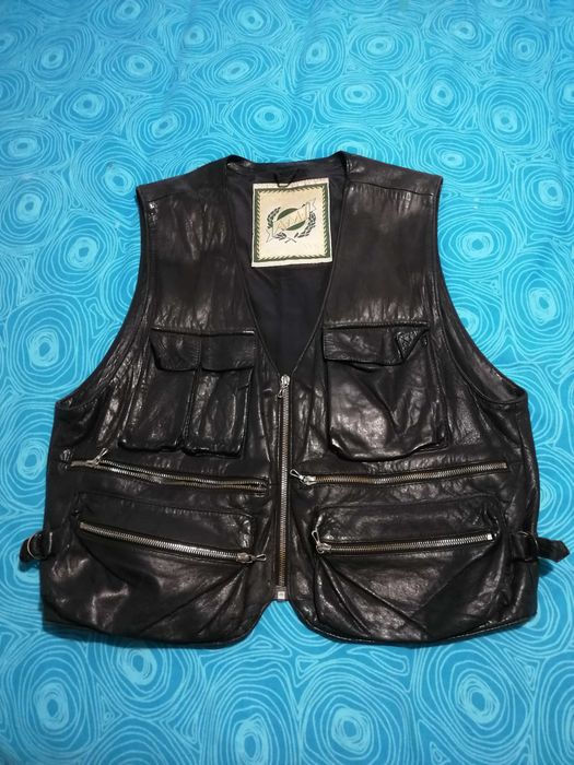 Colete motard vintage, pele preta marca inglesa AMI tamanho X/XL vário