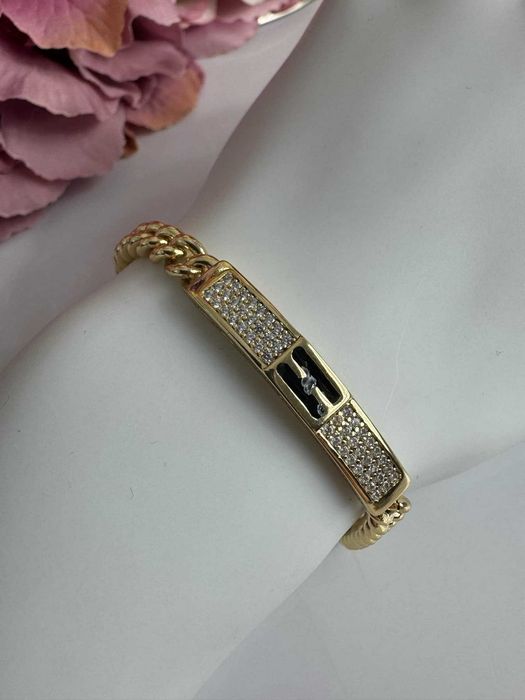 Bransoletka 19 cm elegancka szeroka złota stal nierdzewna b749